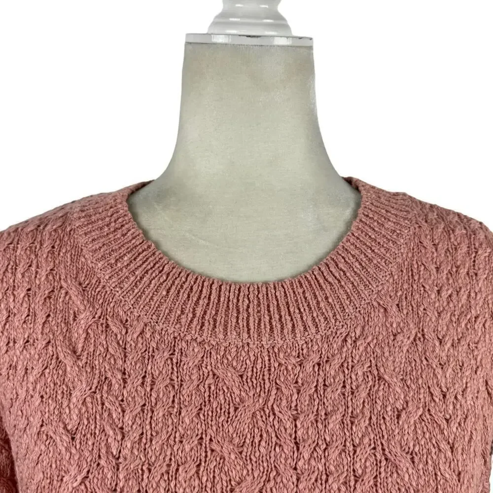 New Free People Villa Cable Pullover Sweater in Pink Bubble Bath Size XL Barbie